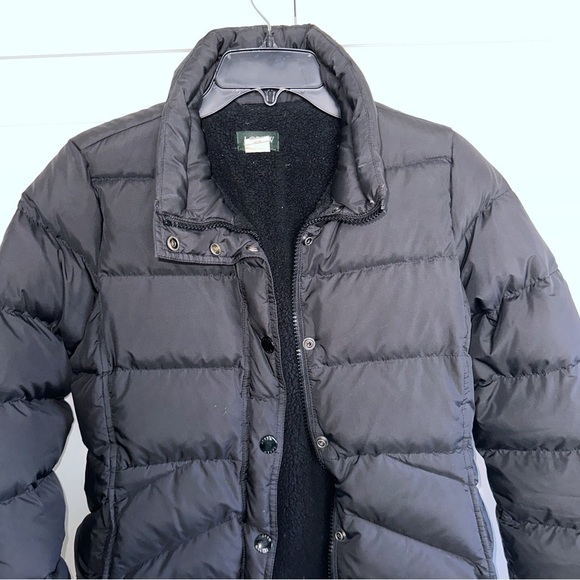 J. Crew Down Feather Hooded Puffer Jacket Black Warm Sherpa Lined Sz Small - Picture 4 of 13
